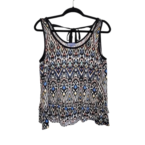 Democracy Sleeveless Ruffle Hem Tie-Back Ikat Print Blouse Women's L Multicolor - Picture 1 of 6
